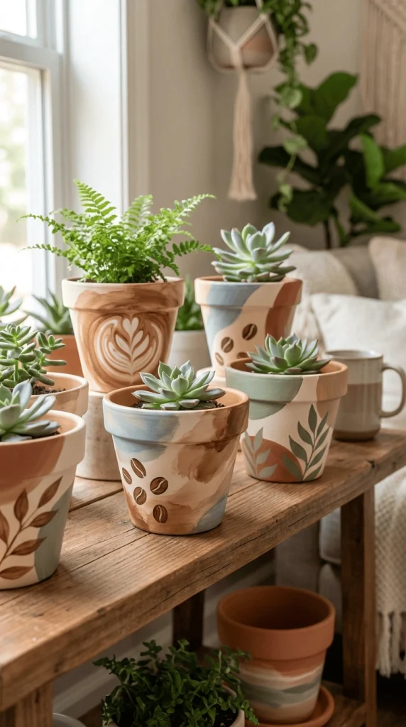 air dry clay coffee painted flower pot