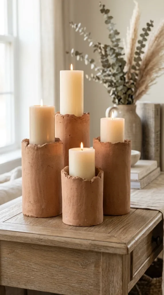 simple dry clay candle holders ideas
