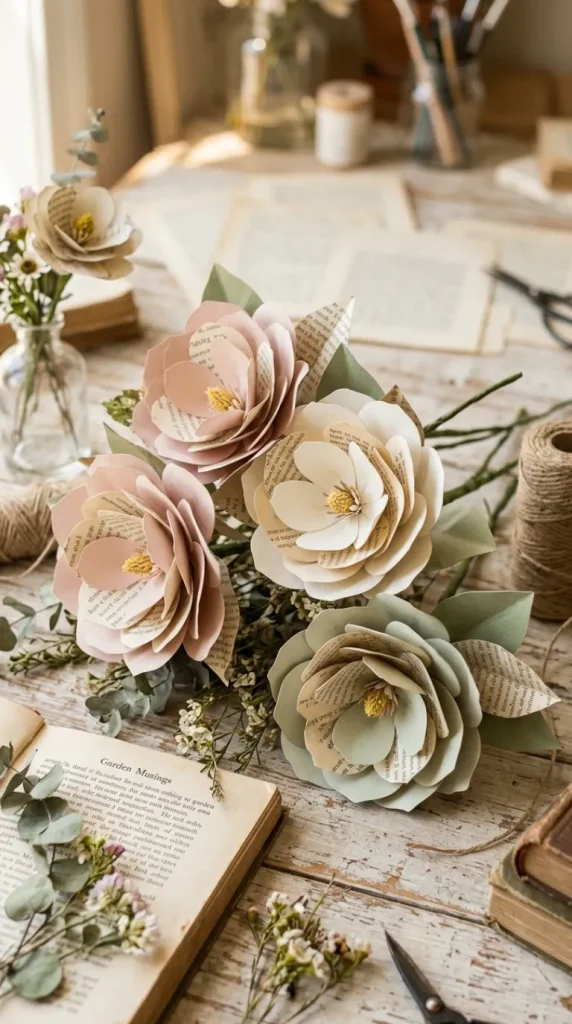 vintage book page flower ideas