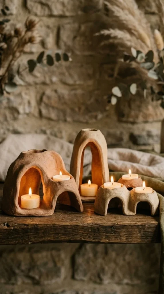 simple handmade dry clay candle holders ideas