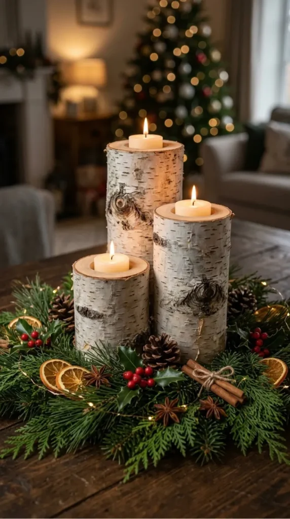 yule log candle display ideas
