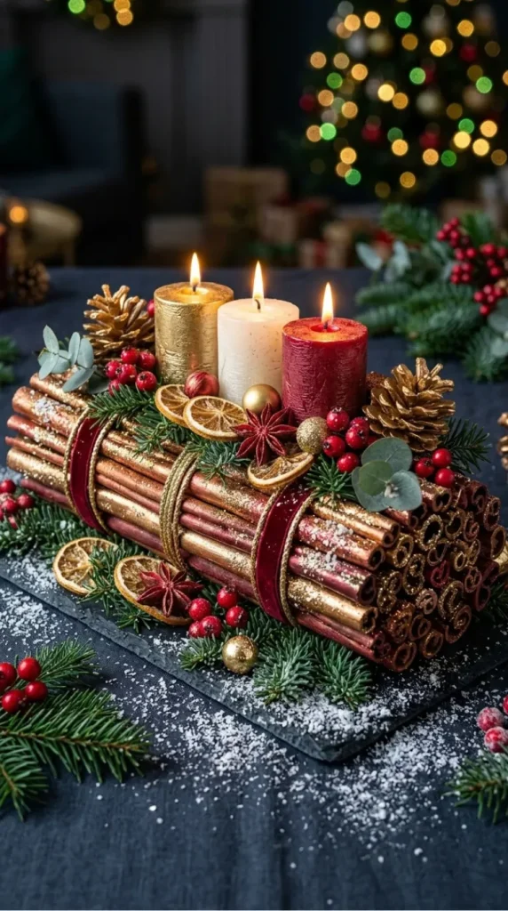 yule log candle display ideas