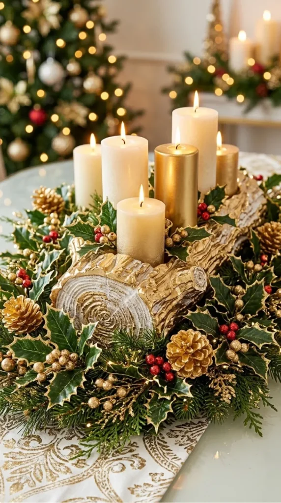 yule log candle display ideas