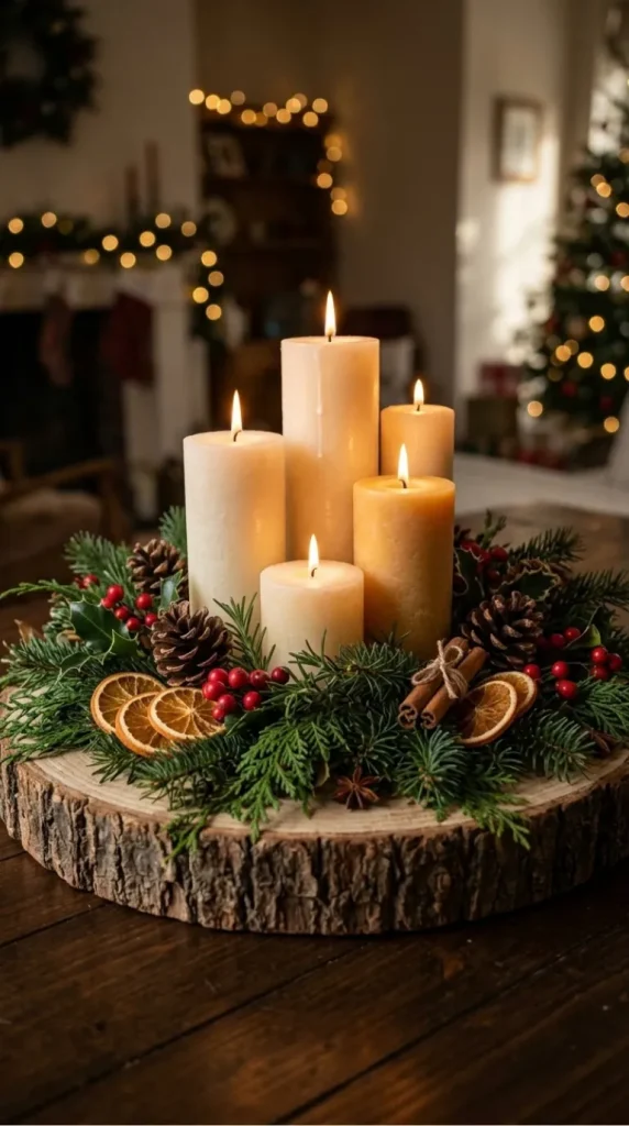 yule log candle display ideas